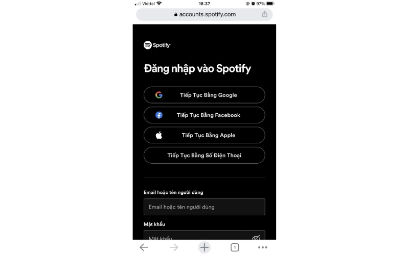 đăng nhập spotify trên điện thoại