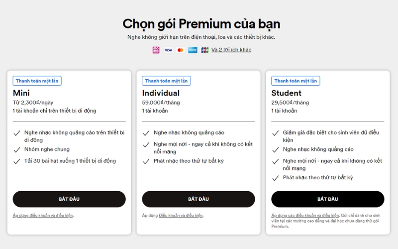 Chọn gói dịch vụ Spotify Premium