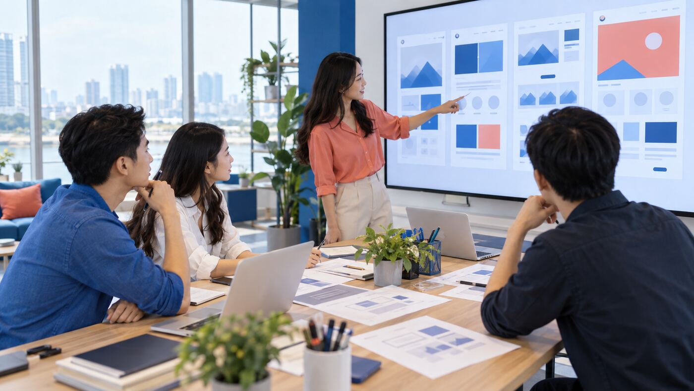 Góc làm việc minh họa chủ đề công ty thiết kế landing page